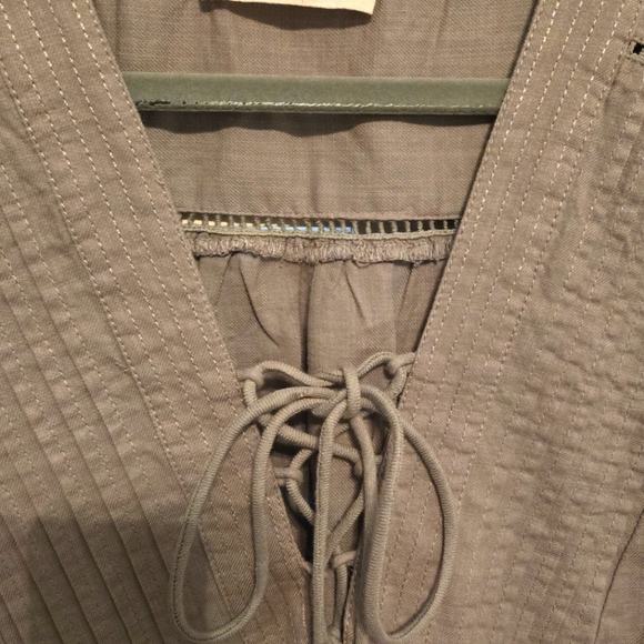 NWT LUCKY BRAND WESTERN women's blouse, moss color,tie up. 100% cotton - Picture 2 of 4